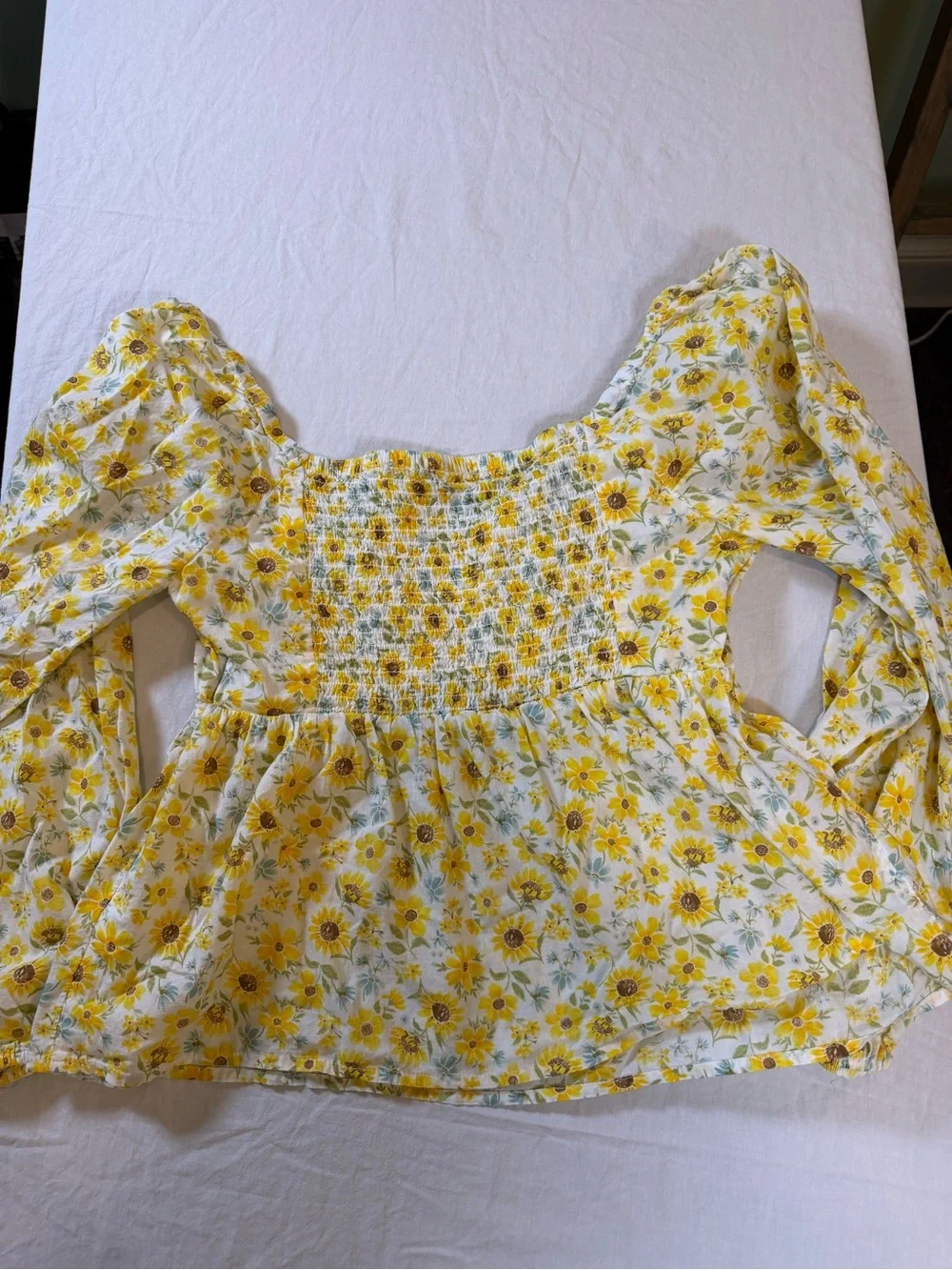 Old Navy Yellow and White Sunflower Square-Neck Blouse